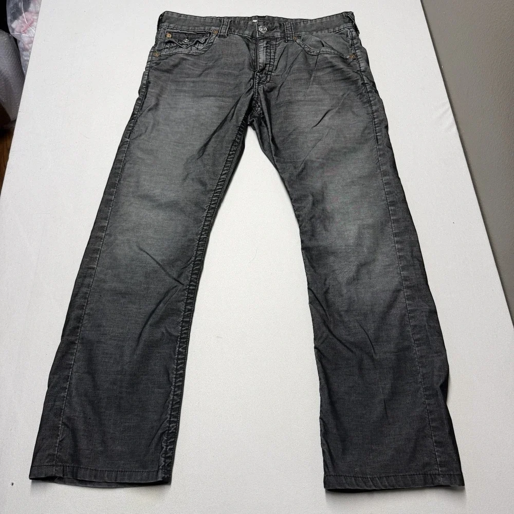 Vintage True Religion Rickey Men's 33x30 Seat 34 Corduroy Jeans Black Gray Y2K